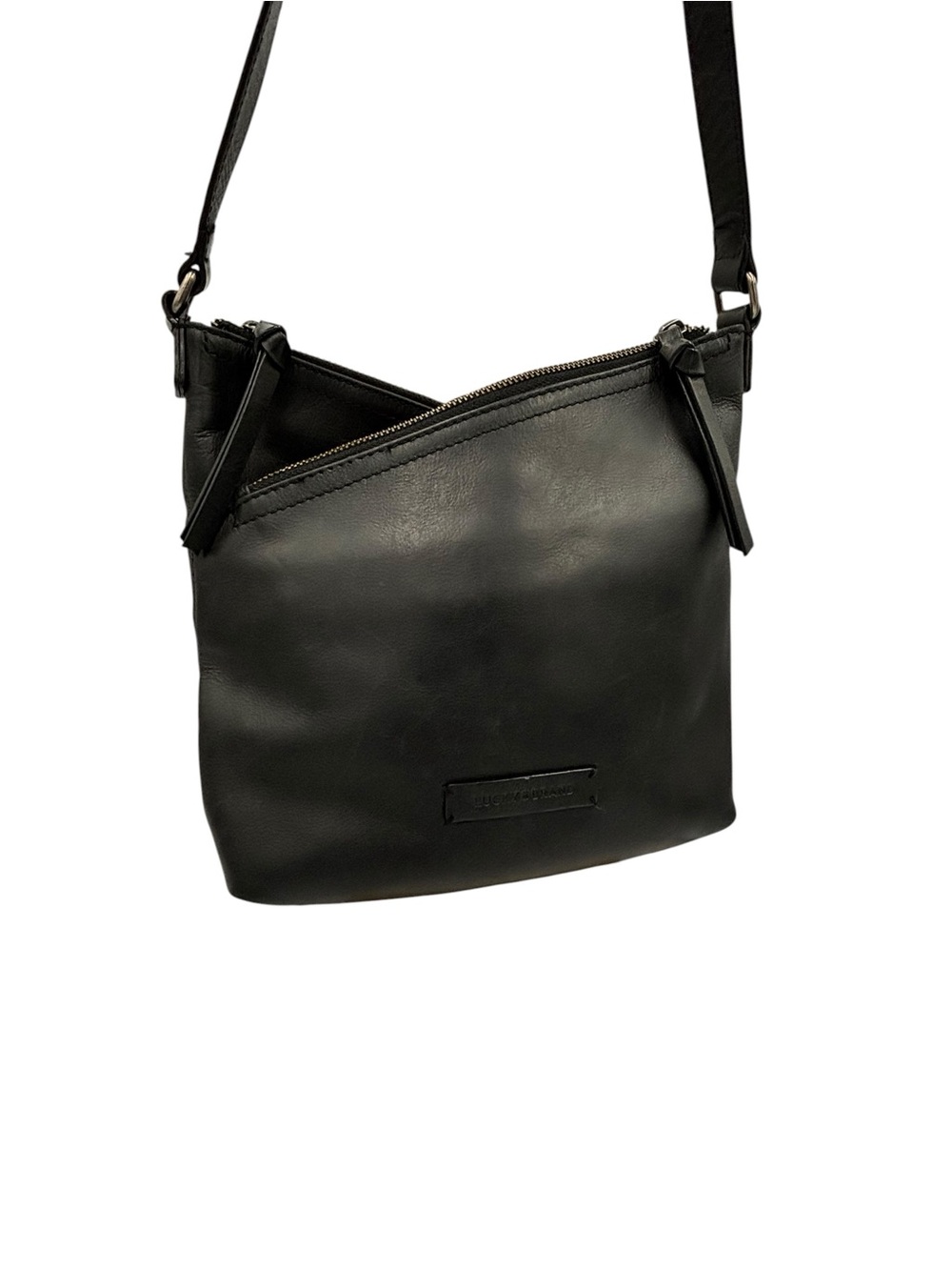 Lucky Brand Black Leather Asymmetrical Zip Crossbody Shoulder Bag - Picture 7 of 10